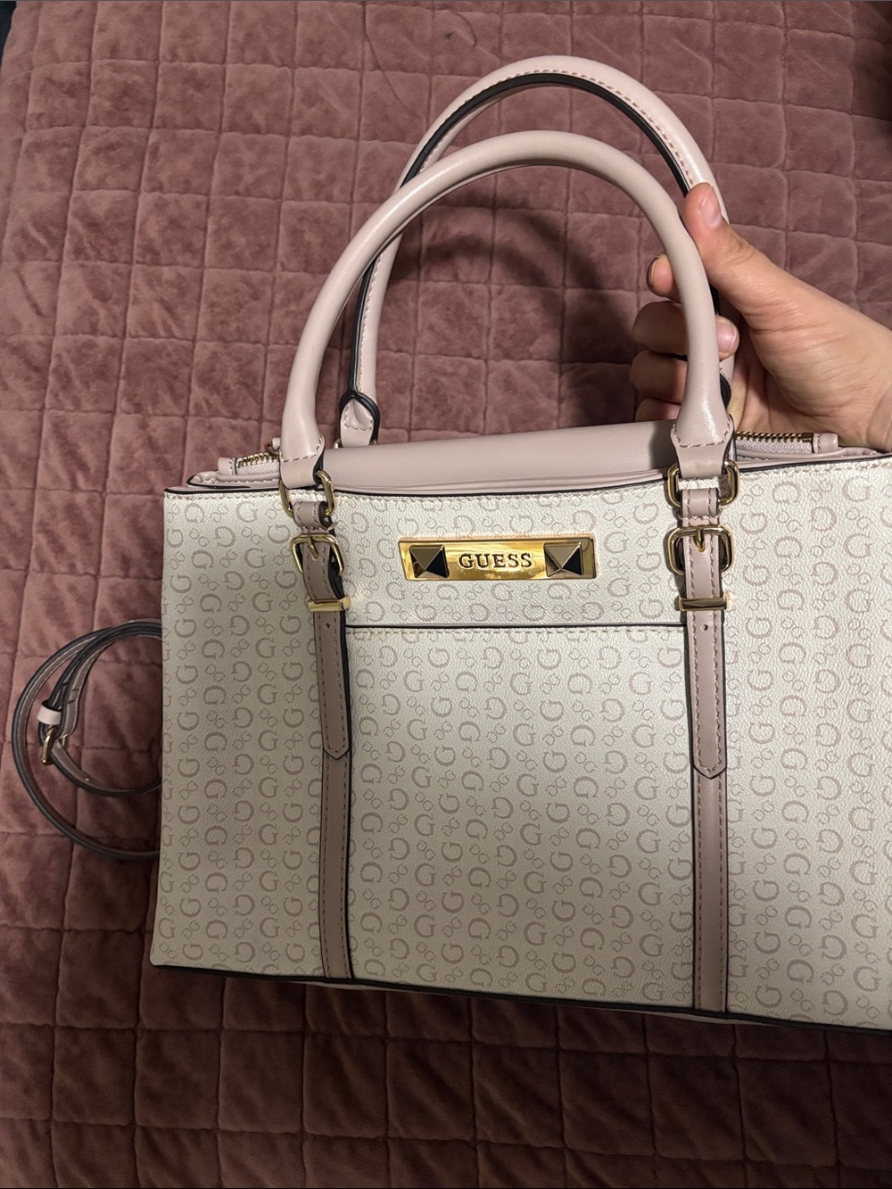 GUESS Women's Logo Satchel Handbag in Light Pink and Cream like new